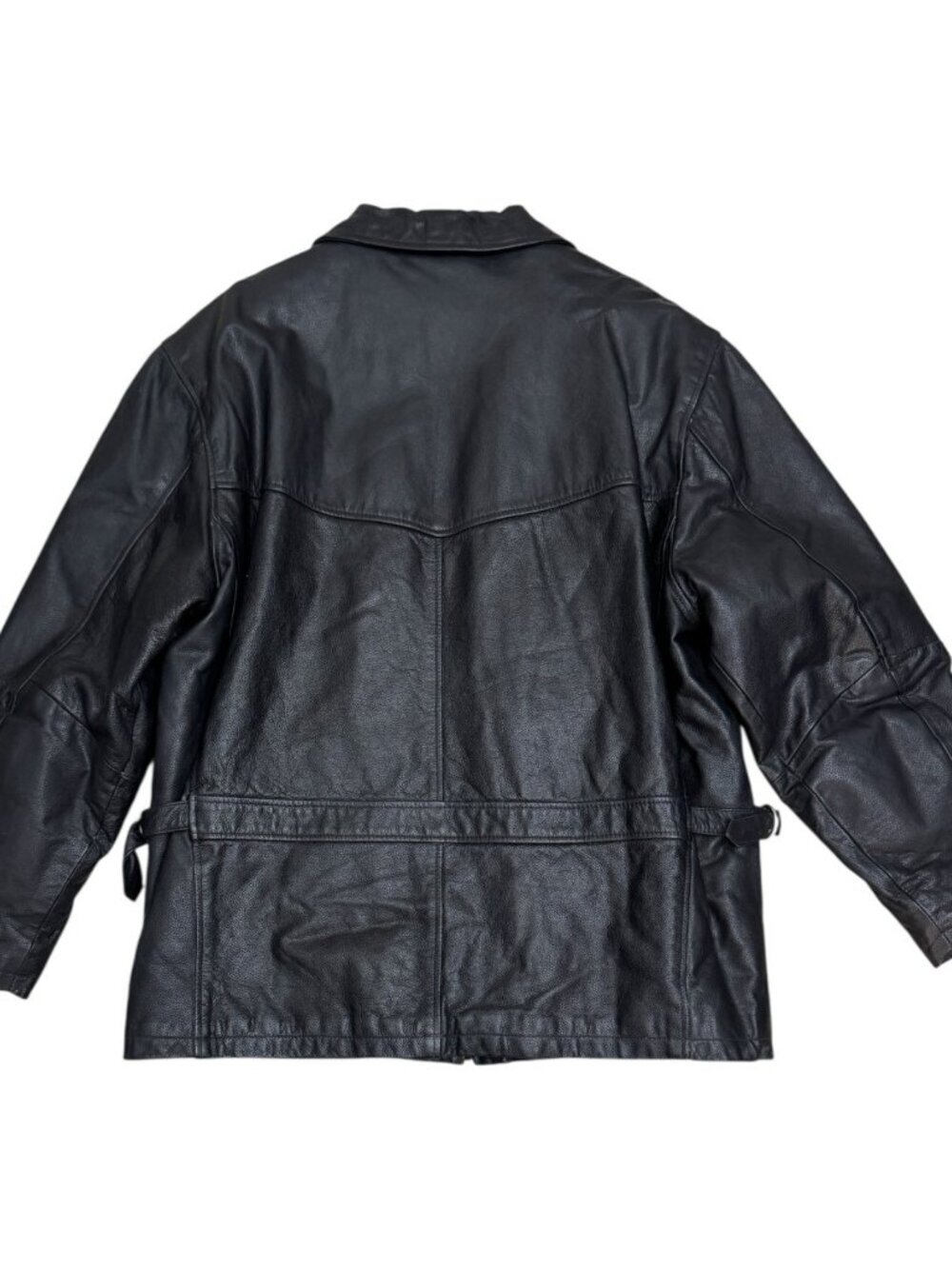 PELLE CUIR Vintage Genuine Leather Black Casual Heavy Jacket Coat Mens Large - Picture 2 of 6